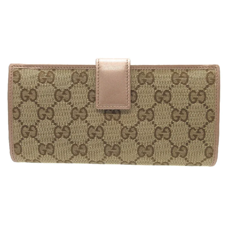 Women Gucci bags with a chain - link trim and a leather bodyGUCCI Long Wallet Purse 245723 GG canvas, leather beige W Hook Wallet  Lovely heart Women Used