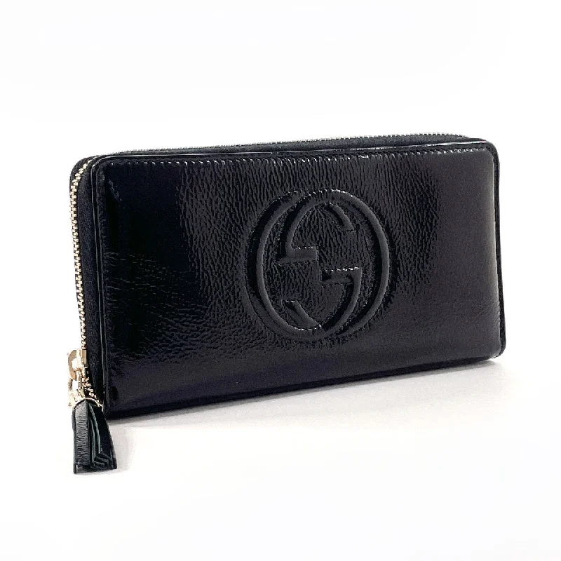 Gucci Marmont bags for women with gold - toned hardwareGUCCI Long Wallet Purse 308004 Patent leather black Zip Around Soho Women Used