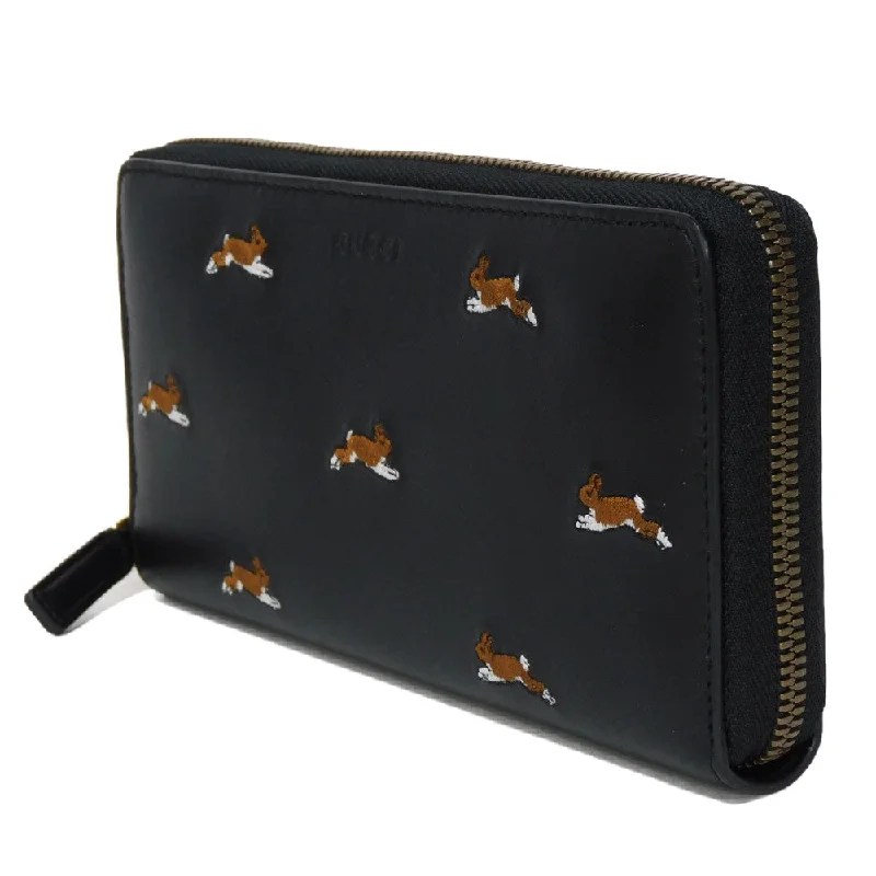 Women Gucci Sylvie bags with a monogram - embossed leatherGUCCI Long Wallet Purse 428785 Smooth Calfskin Leather black Logo embossing Rabbit embroidered zip-around wallet Women(Unisex) Used