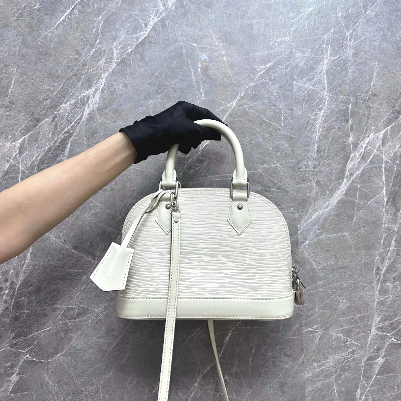 Ladies Louis Vuitton shoulder bags with a wide - width strap for comfortLV Alma BB EPI Leather White SHW