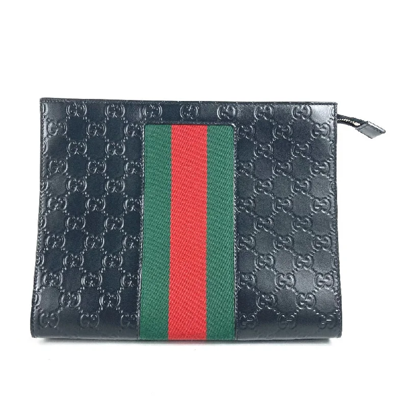 Women Gucci crossbody bags with a keychain holderGUCCI Clutch bag 425316 leather black Guccisima GG Sherry line mens Secondhand