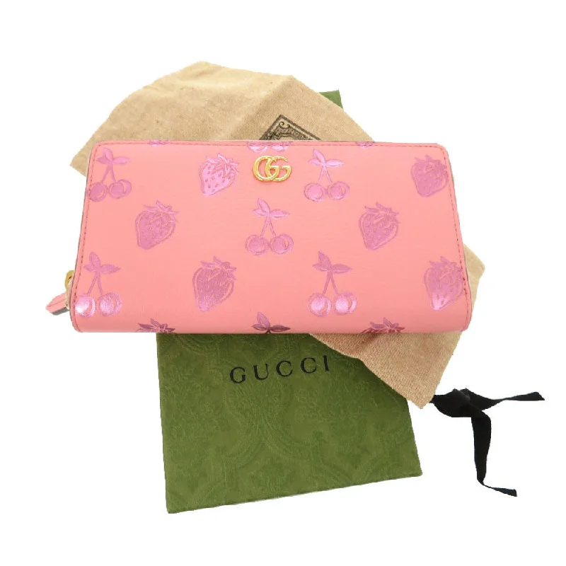 Women Gucci Sylvie bags featuring the signature web stripeGUCCI Long Wallet Purse 456117 leather pink Cherry Strawberry GG Women Used