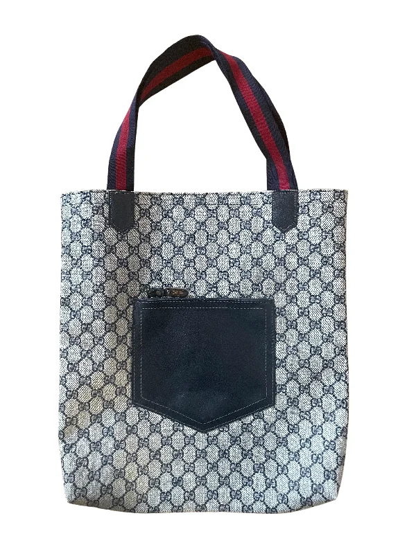 Gucci handbags for women with a patent - leather finishGucci Light Gray Navy Red Tote Bag