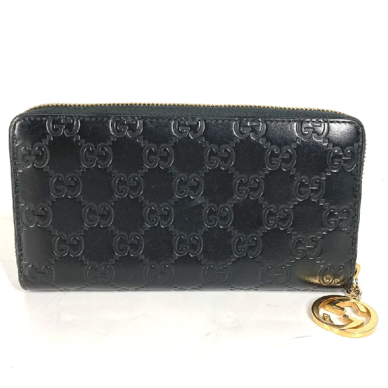 Women Gucci bags with a zippered interior pocketGUCCI Long Wallet Purse 409342 Sima leather black Guccisima GG Interlocking G mens Used