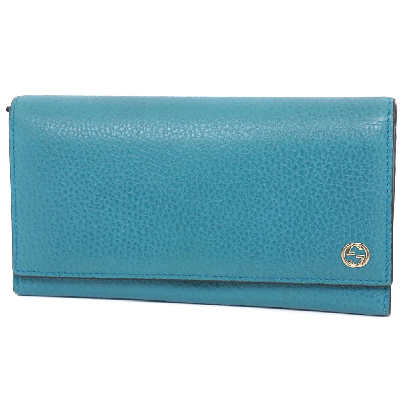 Gucci tote bags for women with a water - resistant coatingGUCCI Long Wallet Purse 449279 leather Blue green Interlocking GG unisex(Unisex) Used