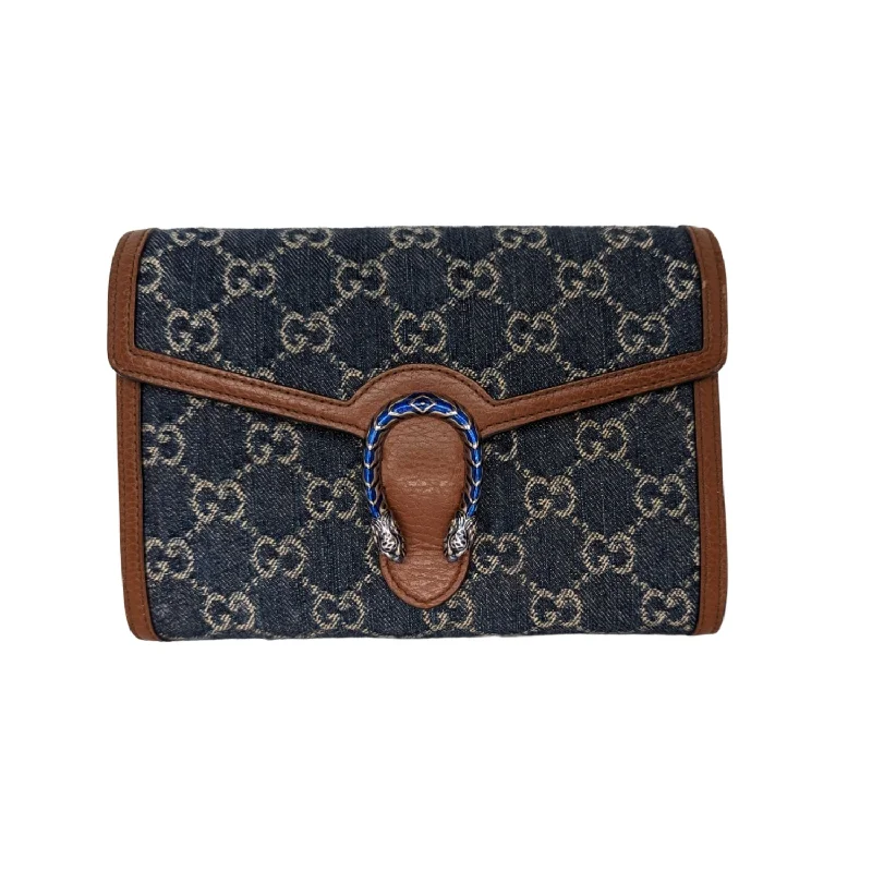 Gucci tote bags for women with a water - resistant coatingGucci Denim GG Monogram Mini Dionysus Chain Wallet Blue