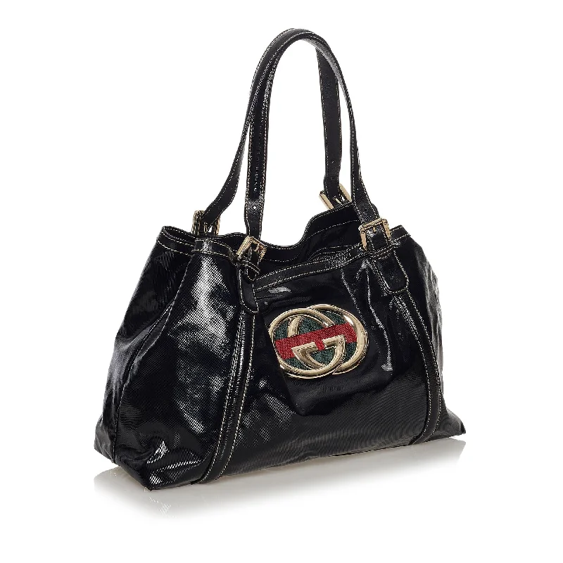 Gucci backpacks for women with a sleek silhouetteGucci Dialux Britt Patent Leather Tote Bag (SHG-33670)