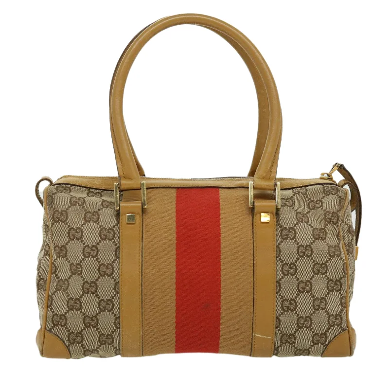 Ladies Gucci handbags with a detachable coin purse insideGUCCI GG Canvas Sherry Line Hand Bag Beige Brown Red 0000851001553  ar7441