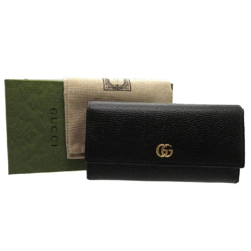 Women Gucci bags with a snap - button closure and a decorative charmGUCCI Long Wallet Purse 456116 leather black GG Petit Marmont Women Used