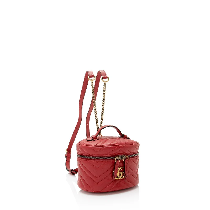 Gucci tote bags for women with a double - handle designGucci Matelasse Leather GG Marmont Round Mini Backpack (SHF-I7EvuE)