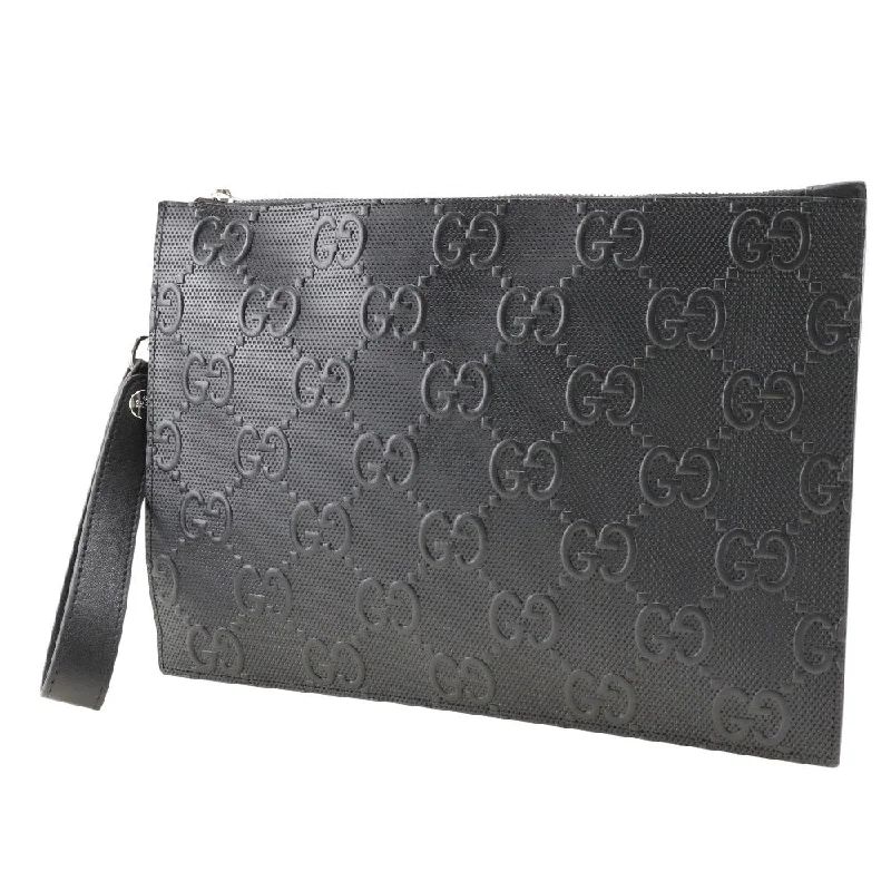 Gucci handbags for women with a beaded trimGUCCI Clutch bag 625569 leather black GG emboss mens Secondhand