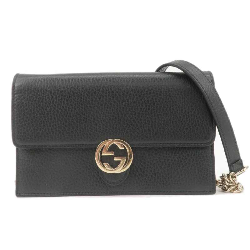 Women Gucci Sylvie bags with a monogram - embossed leatherGUCCI Interlocking G Leather Chain Wallet WOC Black 510314