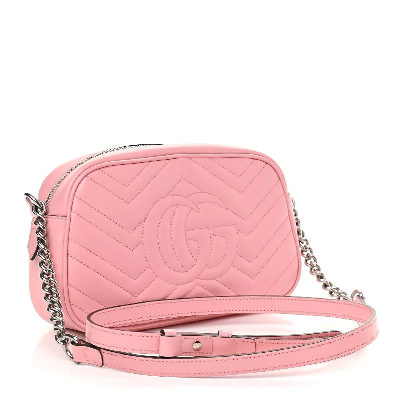 Gucci crossbody bags for women with adjustable leather strapsGUCCI Calfskin Matelasse Small GG Marmont Chain Shoulder Bag Pastel Pink