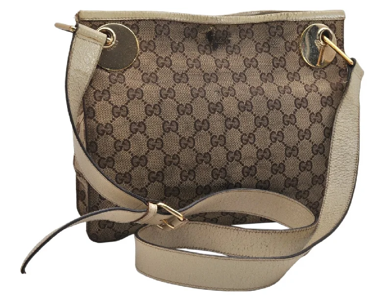 Women Gucci crossbody bags with a keychain holderAuthentic GUCCI Eclipse Shoulder Bag GG Canvas Leather 120841 Brown Junk 1292K