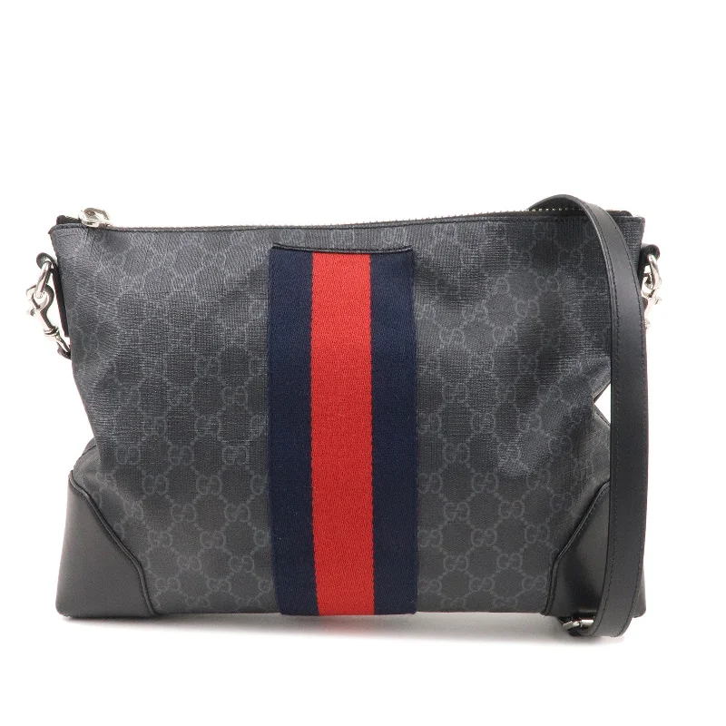 Women Gucci bags with a snap - button closure and a decorative charmGUCCI Sherry GG Supreme Leather Shoulder Bag Black 474139