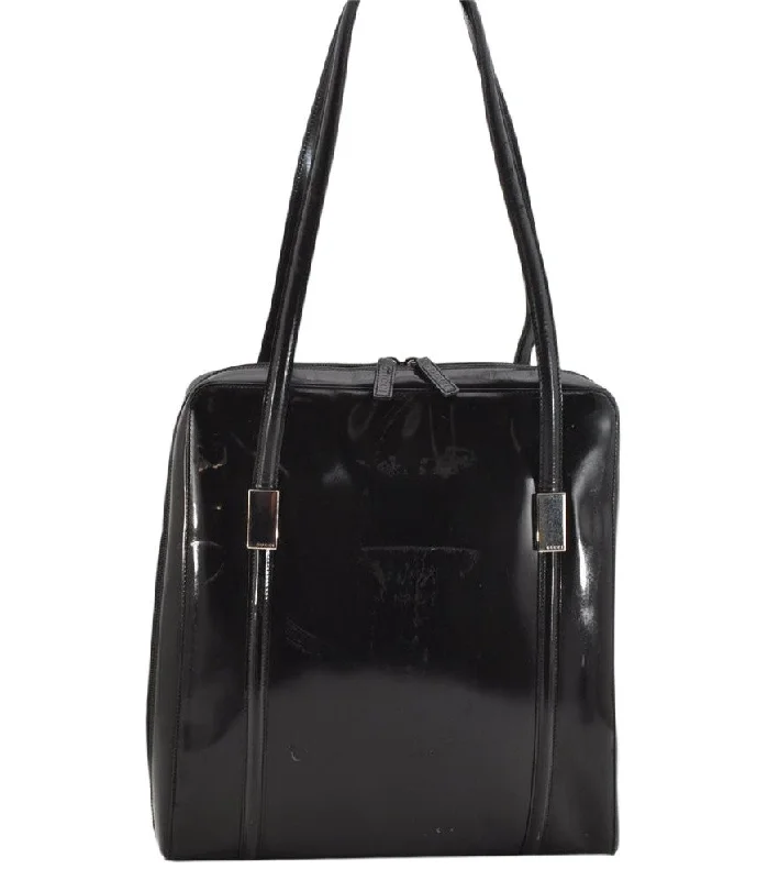 Gucci handbags for women with a patent - leather finishAuthentic GUCCI Vintage Shoulder Tote Bag Leather Black Junk 1314K