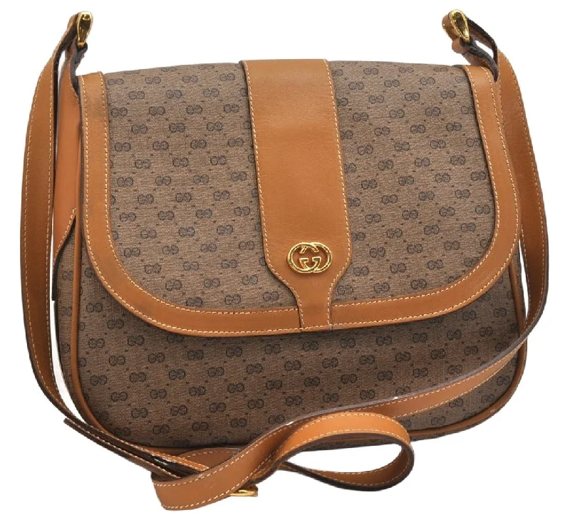 Gucci backpacks for women with a sleek silhouetteAuthentic GUCCI Micro GG PVC Leather Shoulder Cross Body Bag Brown Junk 1265K