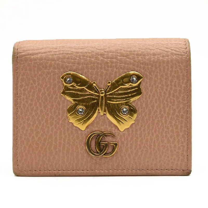 Ladies Gucci shoulder bags with a wide - width strapGUCCI Calfskin Butterfly Farfalla Compact Wallet Perfect Pink