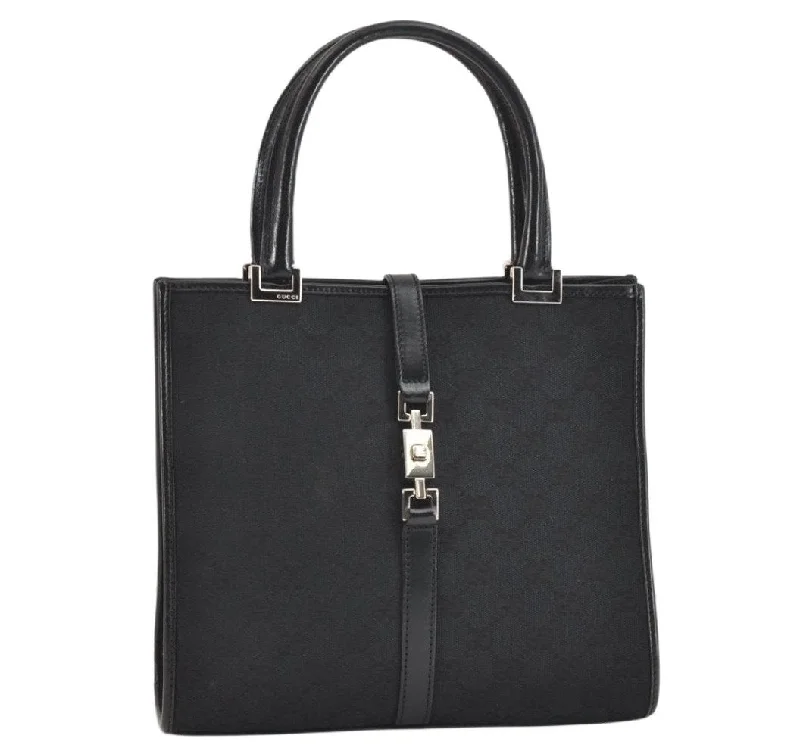 Women Gucci bags with a zip - around closure for securityAuthentic GUCCI Jackie Hand Tote Bag Purse GG Canvas Leather 0021065 Black 5618K