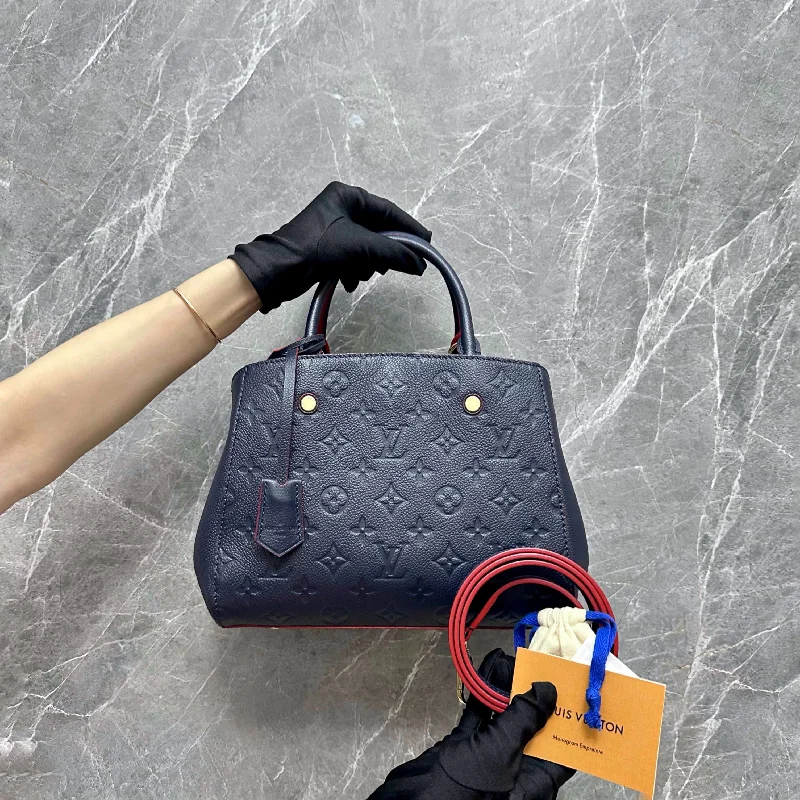 Louis Vuitton bags with a chain - link trim and a leather body for a modern edge*Like New* LV Montaigne BB Top Handle Calfskin Monogram Empreinte