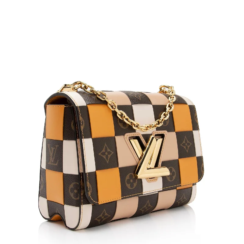 Louis Vuitton Twist bags with a contrast - colored interior for visual interestLouis Vuitton Calfskin Check Monogram Twist MM Shoulder Bag (m6U5mW)