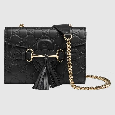 Ladies Gucci shoulder bags with a tassel decorationGUCCI GUCCISSIMA EMILY LEATHER SHOULDER BAG