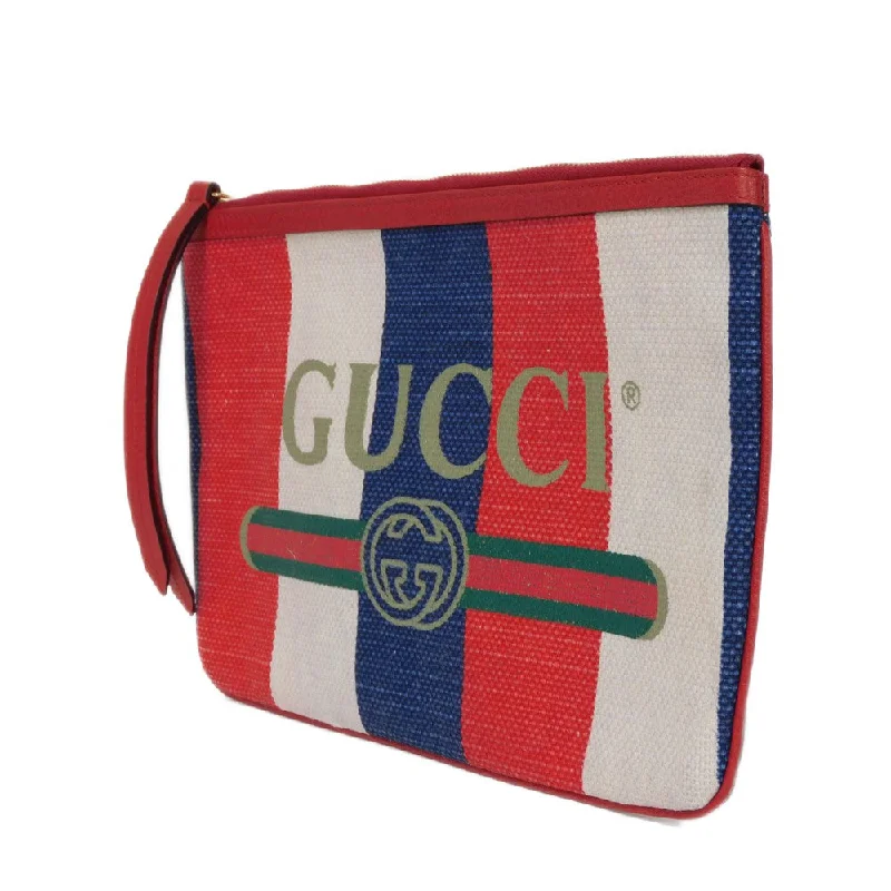 Ladies Gucci shoulder bags with a magnetic - closure flapGUCCI Clutch bag 524788 9SBCG 9093 Baiadella Linen Canvas x Calfskin Leather Tricolor Logo stripe Baiadera Pouch mens Used