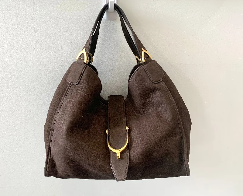 Small - sized Women Gucci shoulder bags for evening outingsGUCCI STIRRUP NUBUCK SUEDE HOBO BAG