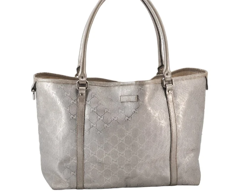 Ladies Gucci shoulder bags with a wide - width strapAuthentic GUCCI Impreme Shoulder Tote Bag GG PVC Leather 197953 Silver 5622K