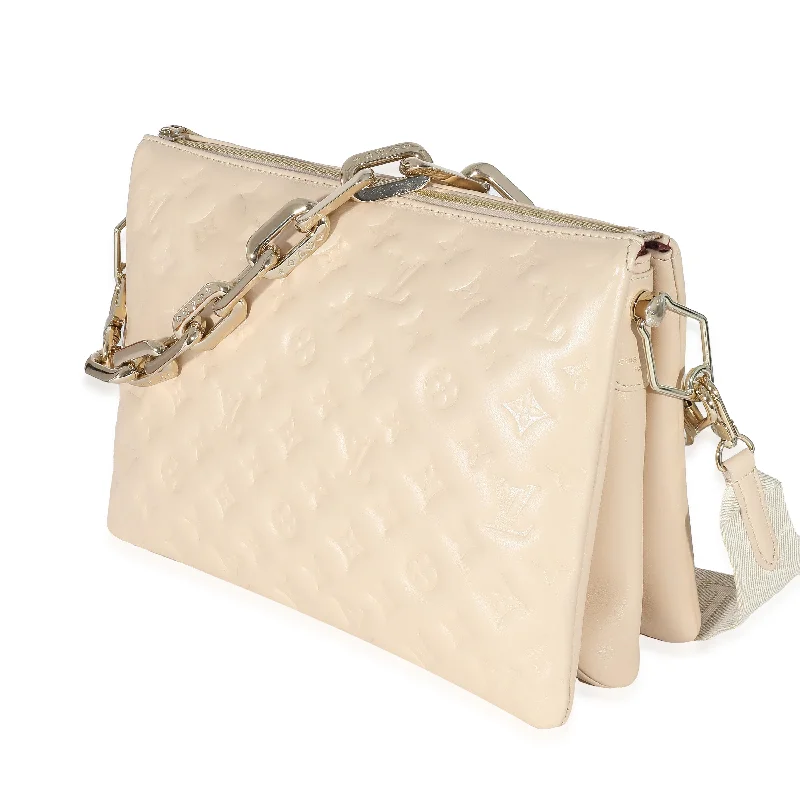 Ladies Louis Vuitton shoulder bags with a wide - width strap for comfortLouis Vuitton Cream Monogram Puffy Lambskin Coussin MM