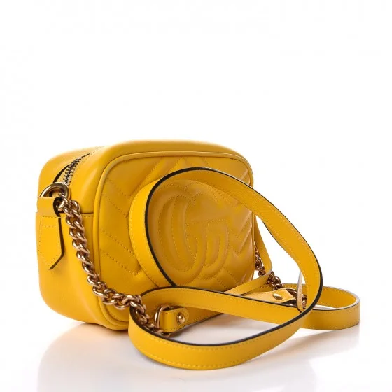 Gucci handbags for women with a back - zip pocketGUCCI Calfskin Matelasse Mini GG Marmont  Shoulder Bag Yellow