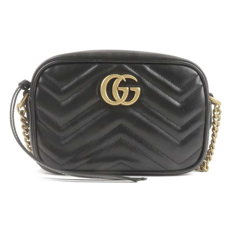 Gucci Marmont bags for women with a contrast - colored interiorGUCCI GG Marmont Leather Chain Shoulder Bag 448065 Black