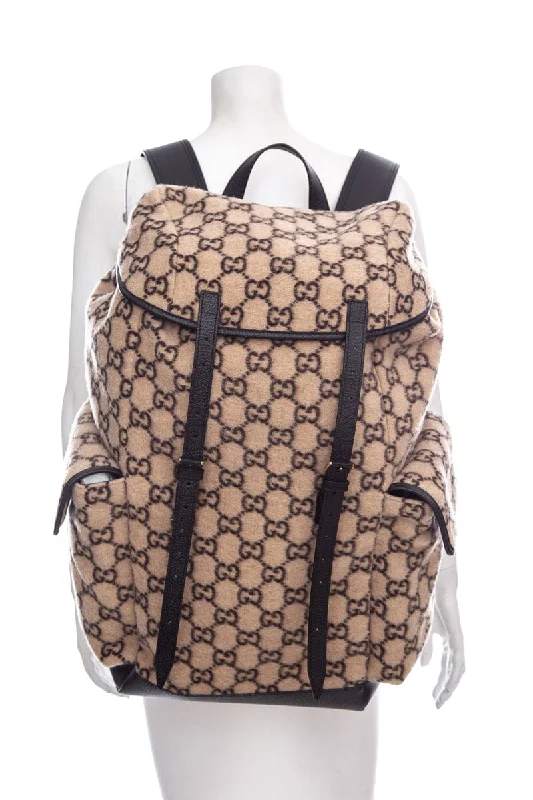 Women Gucci Sylvie bags with a detachable ribbon detailGucci Beige GG Monogram Wool Backpack