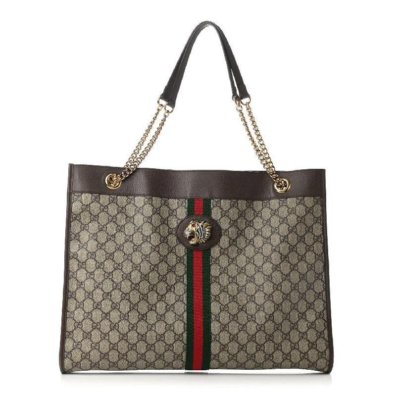 Women Gucci Sylvie bags with a detachable ribbon detailGUCCI GG SUPREME MONOGRAM RAJAH CHAIN TOTE