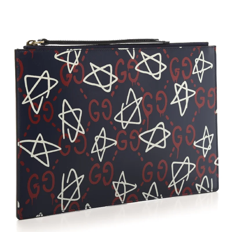 Women Gucci bags with a zip - around closure for securityGUCCI GucciGhost Graffiti Print Pouch