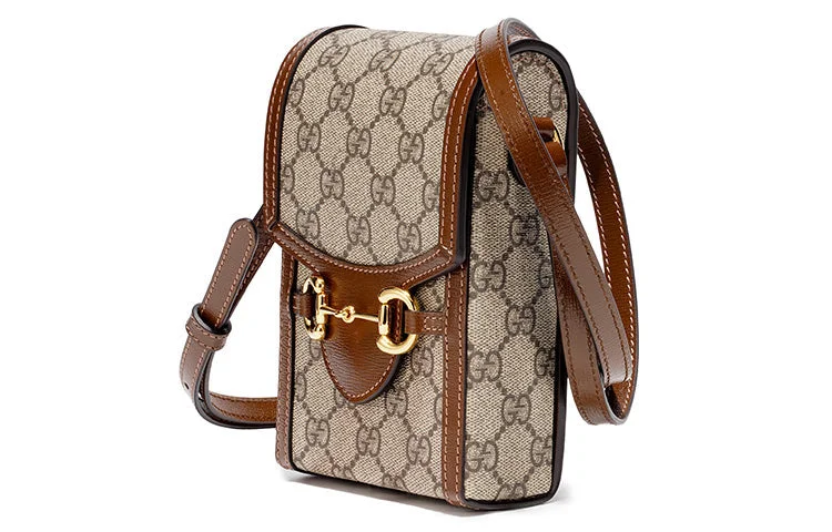 Women Gucci crossbody bags with a printed floral patternGucci Horsebit 1955 mini bag in GG Supreme 'Brown' 625615-92TCG-8563