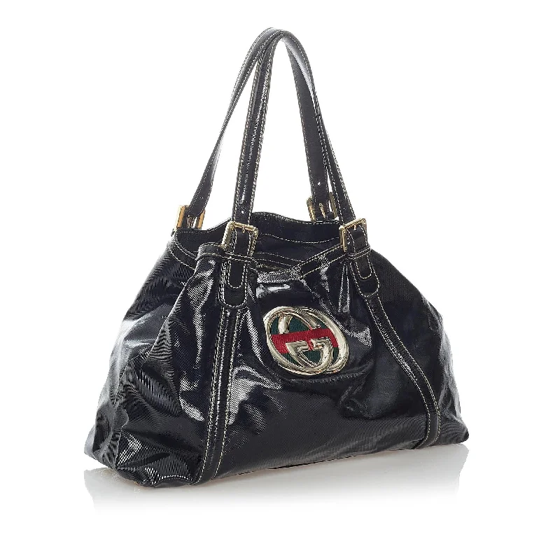 Ladies Gucci Dionysus bags with a detachable shoulder strapGucci Dialux Britt Patent Leather Tote Bag (SHG-31162)