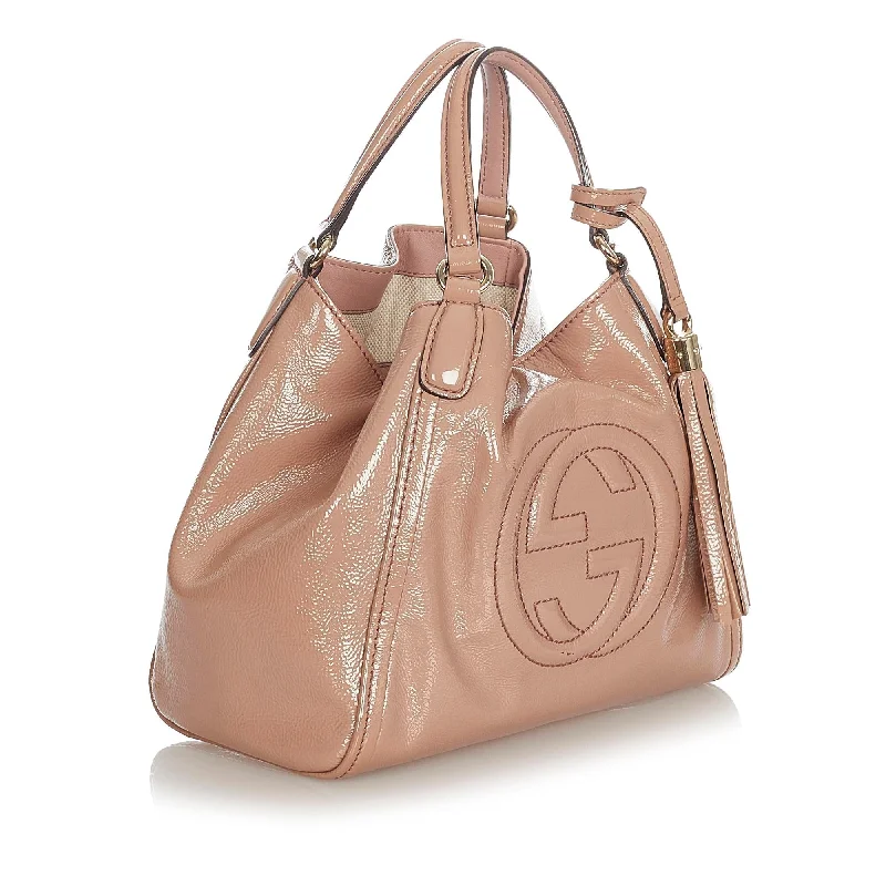 Gucci tote bags for women with a water - resistant coatingGucci Medium Patent Soho Cellarius Satchel (SHG-Pqws7K)