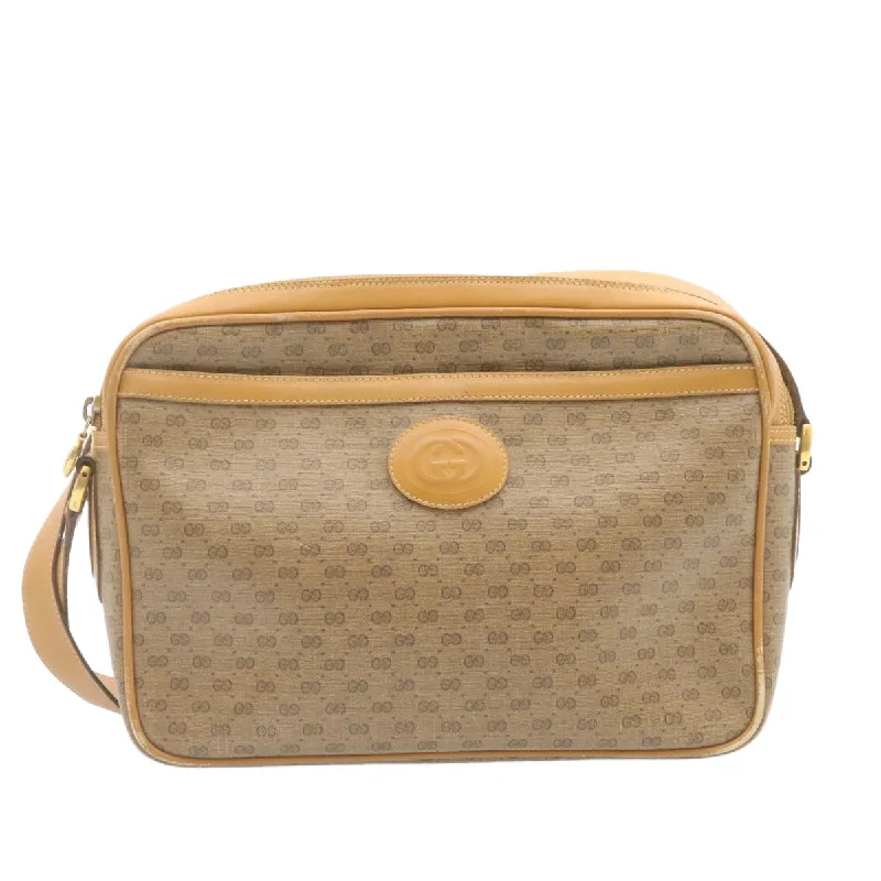 Women Gucci bags with a magnetic snap closure for easy accessGUCCI Micro GG Canvas Cross body Shoulder Bag PVC Leather Beige  am1195g