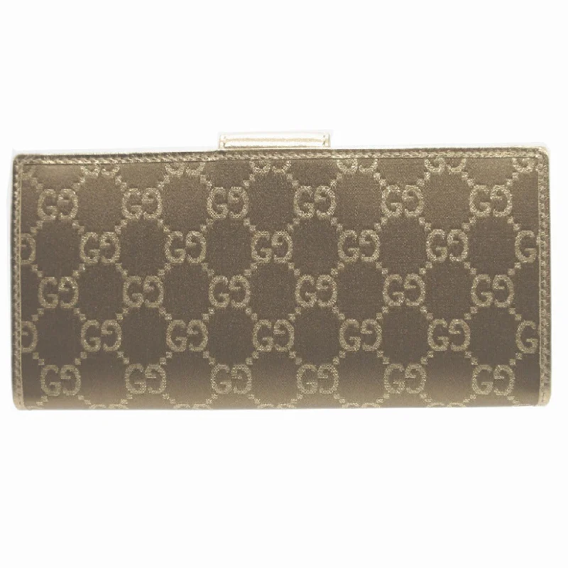 Women Gucci bags with a detachable mobile phone holderGUCCI Long Wallet Purse 141412 GG canvas, leather gold Two fold Women Used