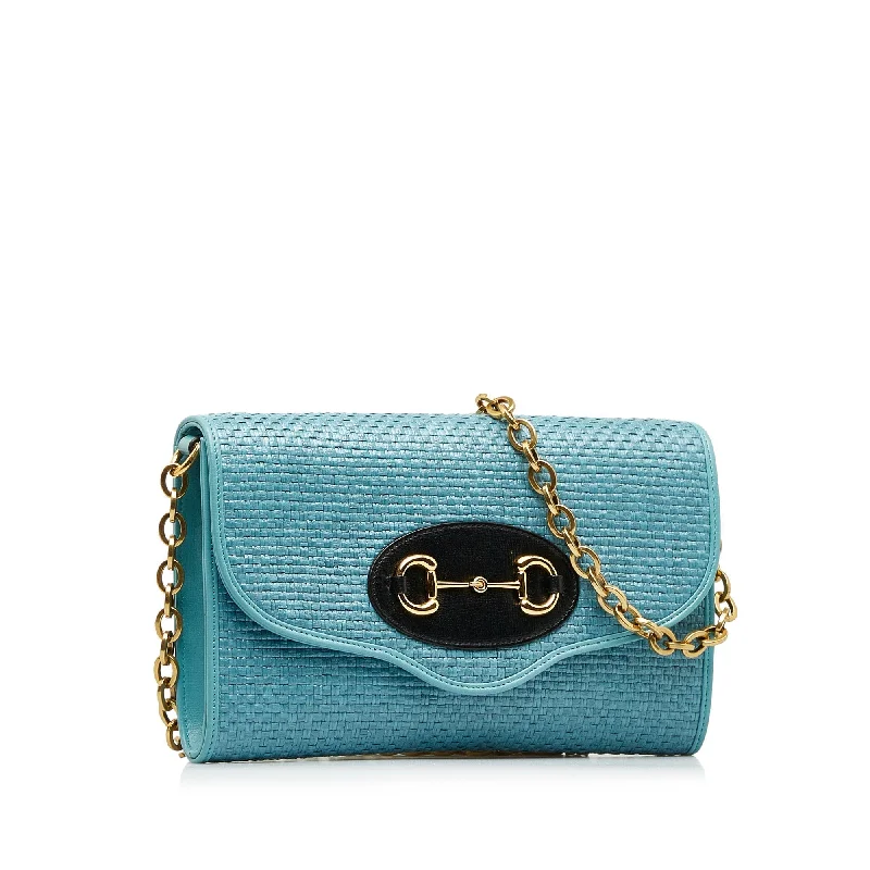 Gucci handbags for women with a metal - framed claspGUCCI Horsebit 1955 Raffia Chain Bag