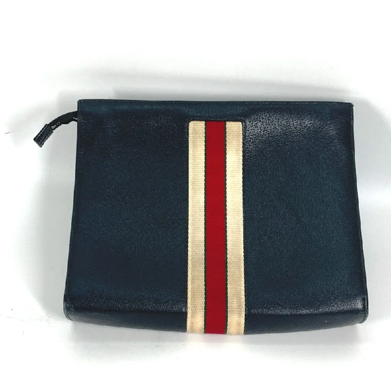 Women Gucci bags with a zip - around closure for securityGUCCI Clutch bag 475316 leather black pouch bag web stripe logo mens Used