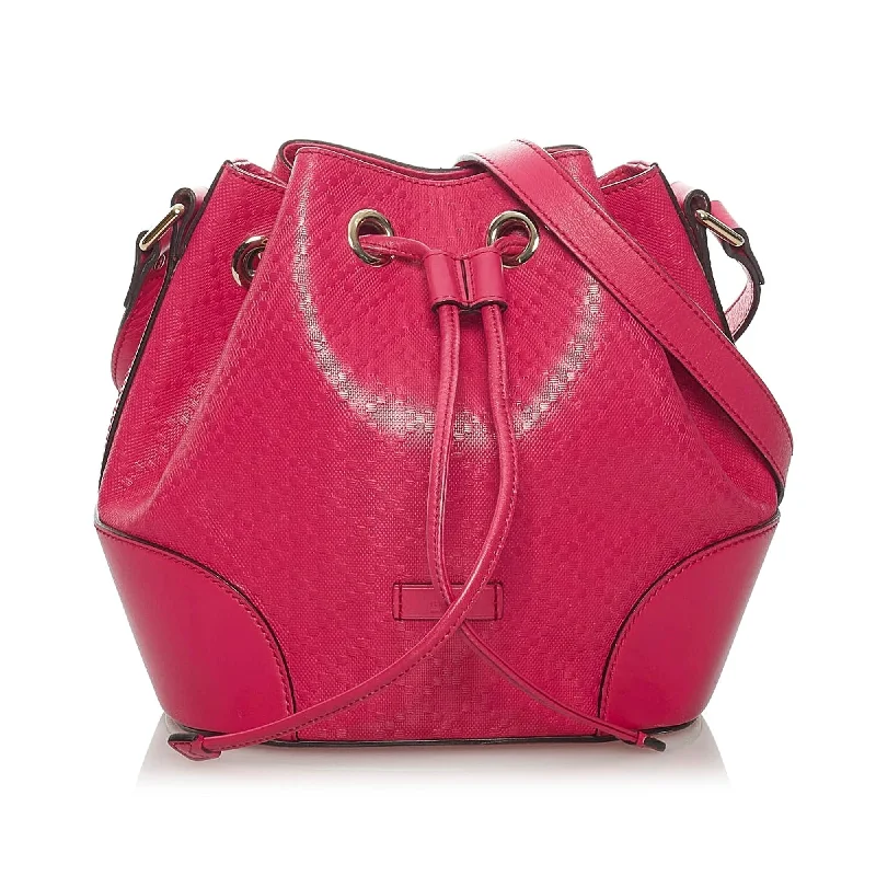 Gucci tote bags for women with a water - resistant coatingGucci Diamante Bright Leather Bucket Bag