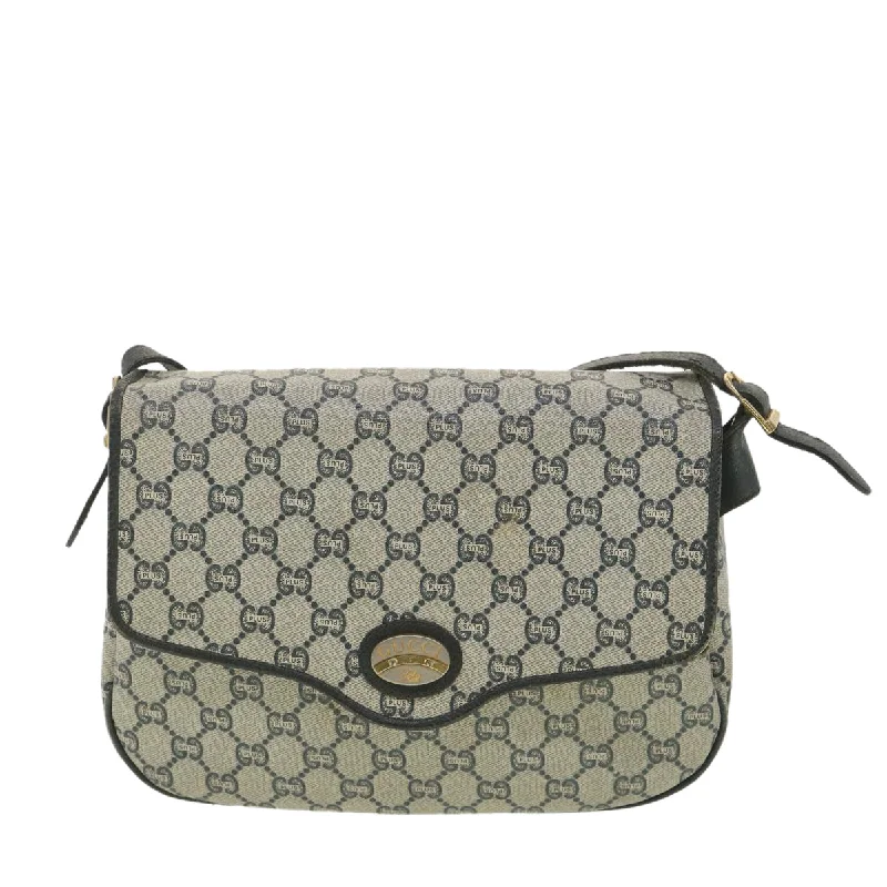 Women Gucci bags with a front - flap pocket for quick - access itemsGUCCI GG Plus Canvas Shoulder Bag PVC Leather Gray Navy  th3486