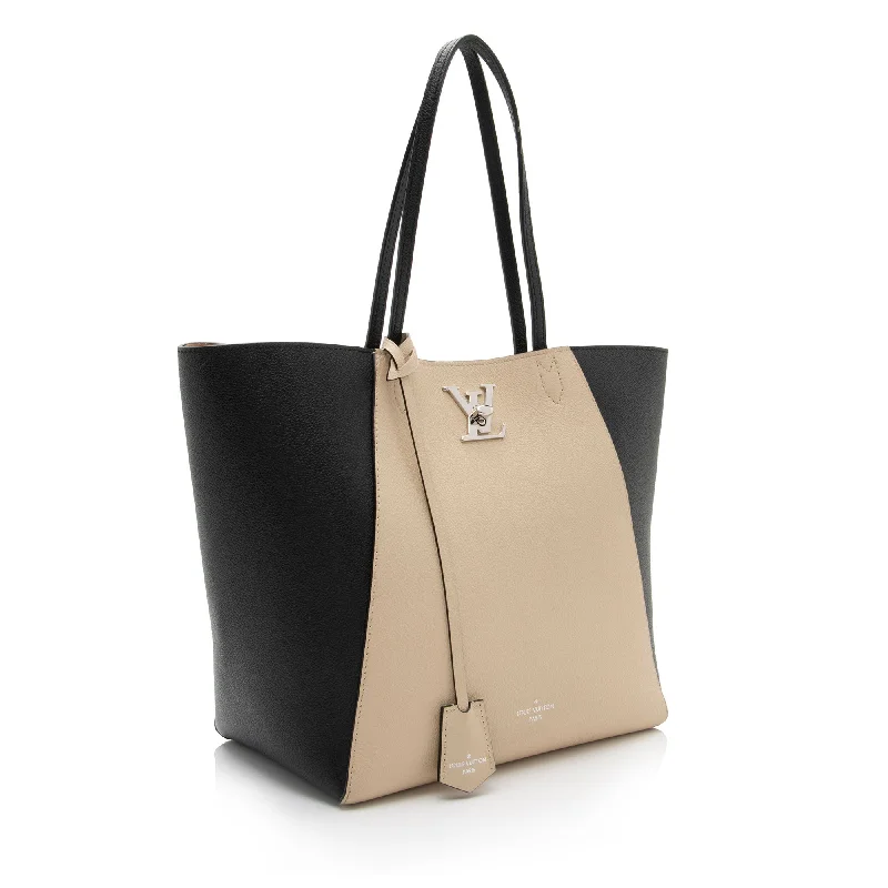 Louis Vuitton handbags with a metal - framed clasp for durabilityLouis Vuitton Calfskin Lockme Cabas Tote (pDcHNY)