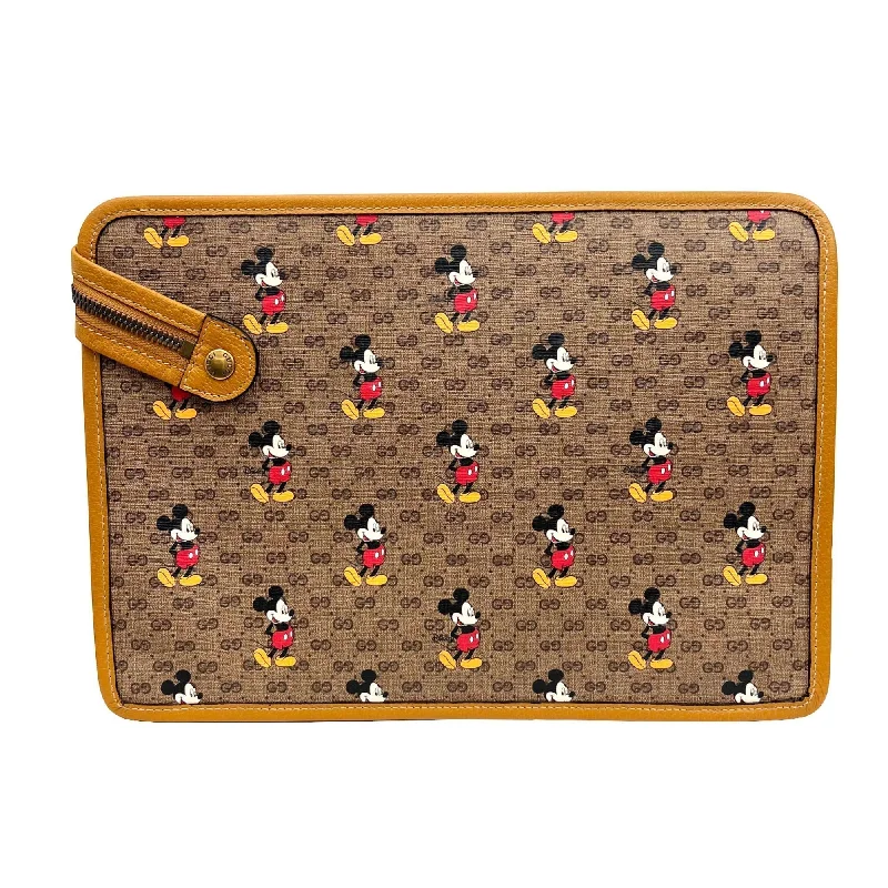 Women Gucci crossbody bags with a woven leather strapGucci Clutch Bag Disney Collaboration GG Supreme Mickey Brown 602552 Leather PVC Men's