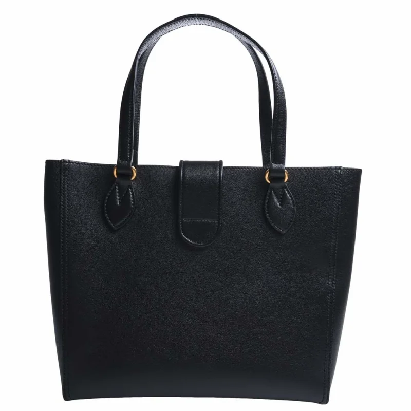 Ladies Gucci shoulder bags with a magnetic - closure flapGUCCI Leather Double G Small Tote Bag 652680 Black Ladies