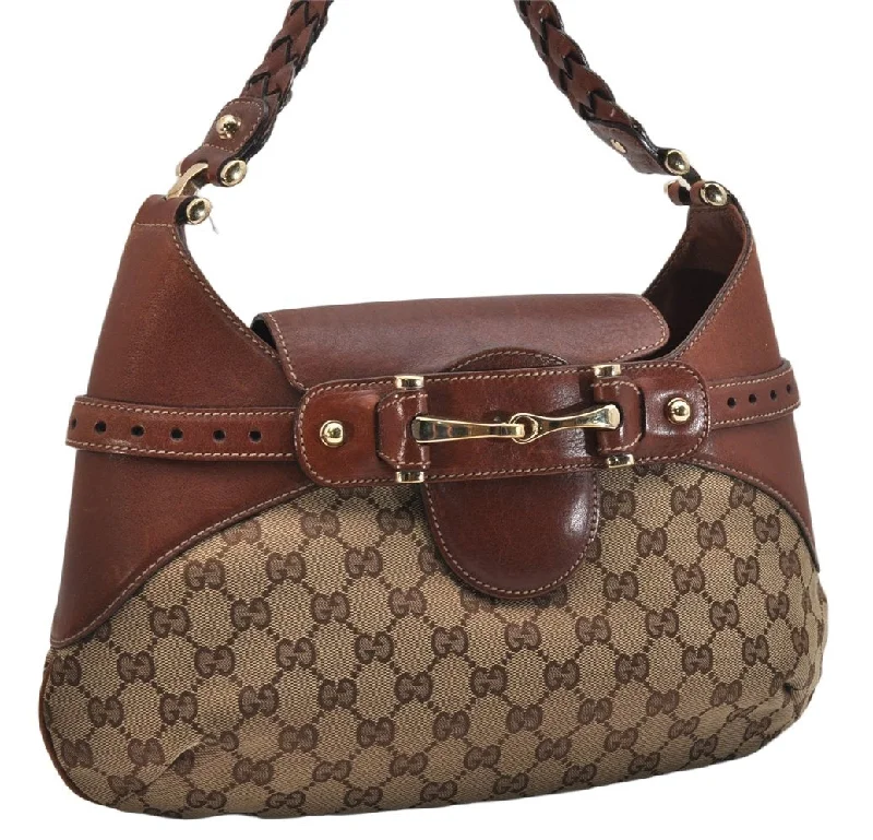 Gucci handbags for women with a patent - leather finishAuthentic GUCCI Horsebit Shoulder Hand Bag GG Canvas Leather 137592 Brown 1328K