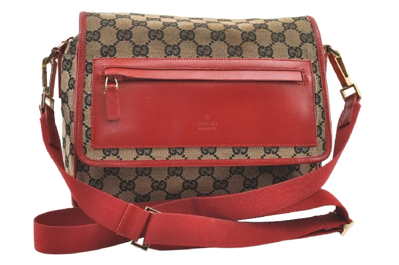 Gucci backpacks for women with a multi - pocket designAuthentic GUCCI Shoulder Cross Body Bag GG Canvas Leather Brown Black 1273K