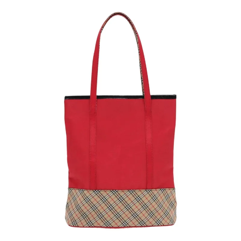 Embroidered Burberry Bags with Floral PatternsBURBERRYSs Nova Check Blue Label Tote Bag Nylon Red Beige Silver  87048